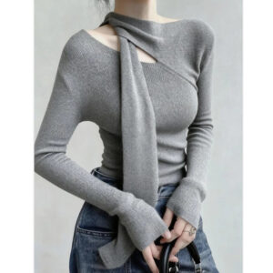 法式氣質優雅針織綁帶上衣-三色