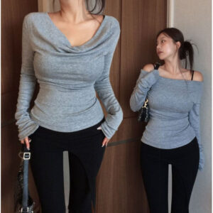 【東大門】時尚設計垂感修身上衣T恤 白/黑/灰